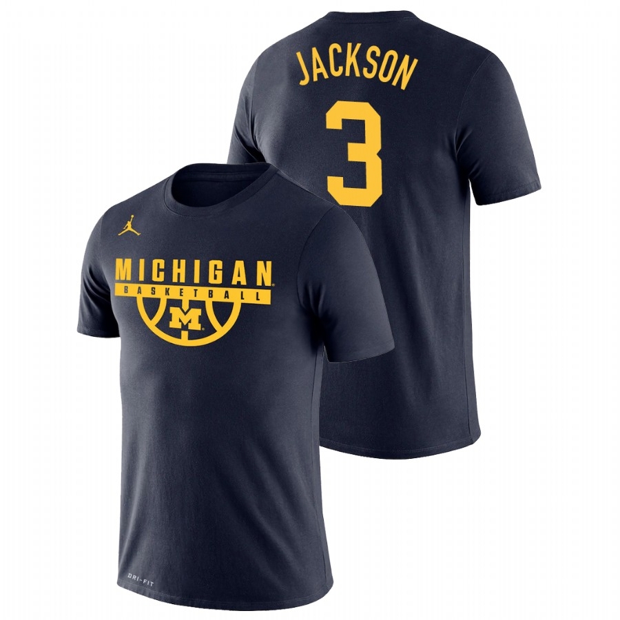 Michigan Wolverines Men's NCAA Zeb Jackson #3 Navy Drop Legend College Basketball T-Shirt KGI2849HN